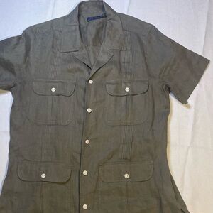 Ralph Lauren Polo Linen Olive Green Short Sleeve Blouse
